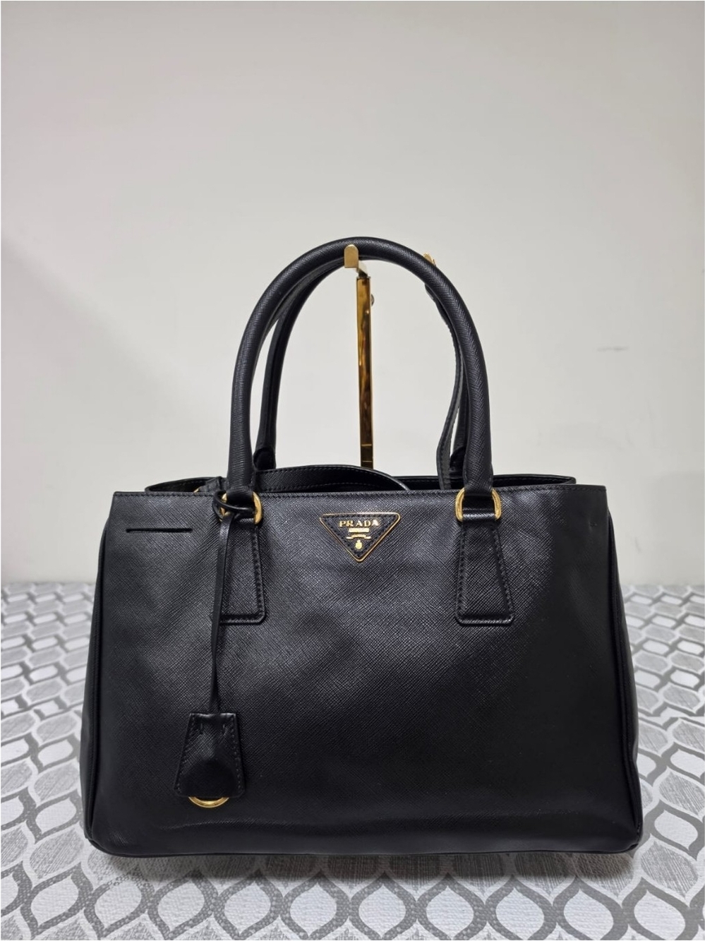 PRADA Saffiano Leather Lux Medium Tote Bag Black